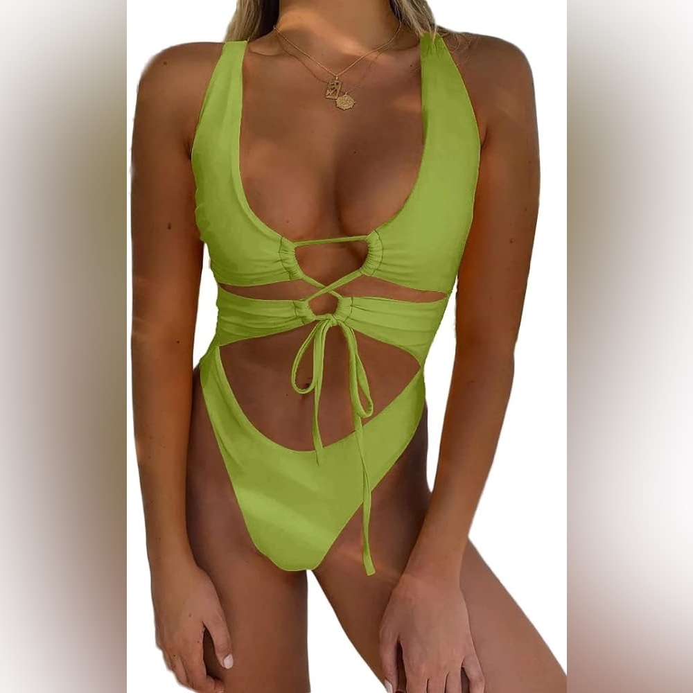 CHYRII Women's Sexy Cutout Lace Up Backless High Cut One Piece Swimsuit
